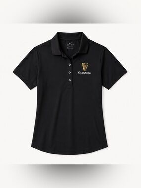 Nike Guinness Golf Shirt Black Polo Button-Down Shirt with Gold Harp Size Small
